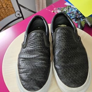 Vans Black Woven Leather Slip-On Loafers